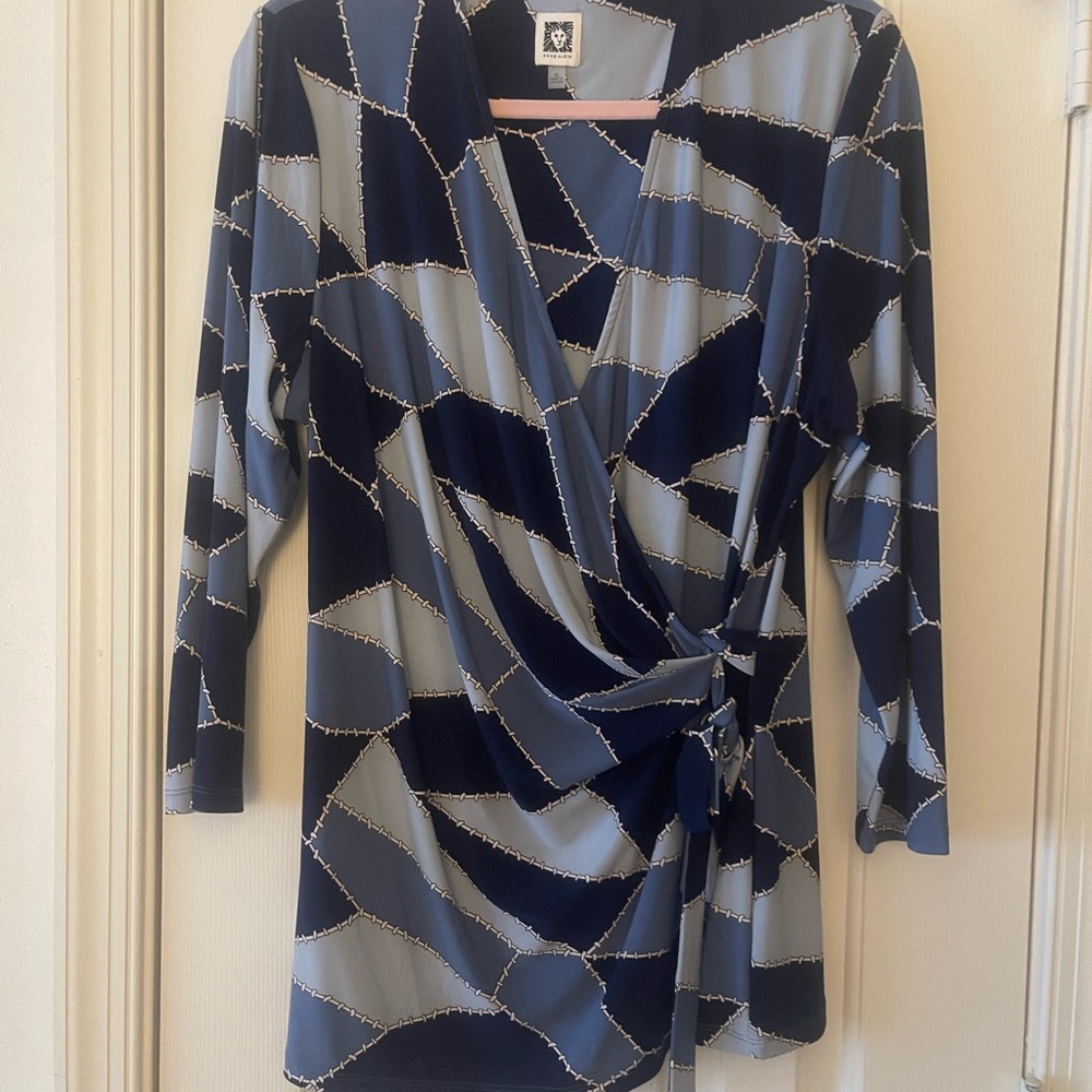 Geometric Blue Wrap Top